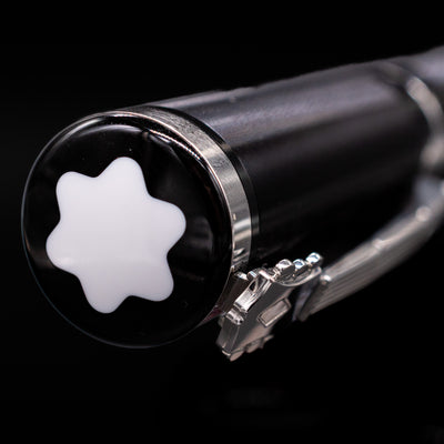 Zoomed-in view of the top of the cap with the finial on the Montblanc John Lennon Special Edition Fountain Pen - Preowned.