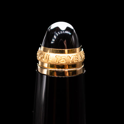 A macro shot of the 75 years sign near the top of the cap on the Montblanc Meisterstuck 146 75th Anniversary Special Edition LeGrand Fountain Pen - Preowned.