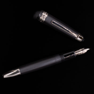 An overhead shot of the Montblanc Meisterstuck 146 Ultra Black LeGrand Fountain Pen - Preowned uncapped.