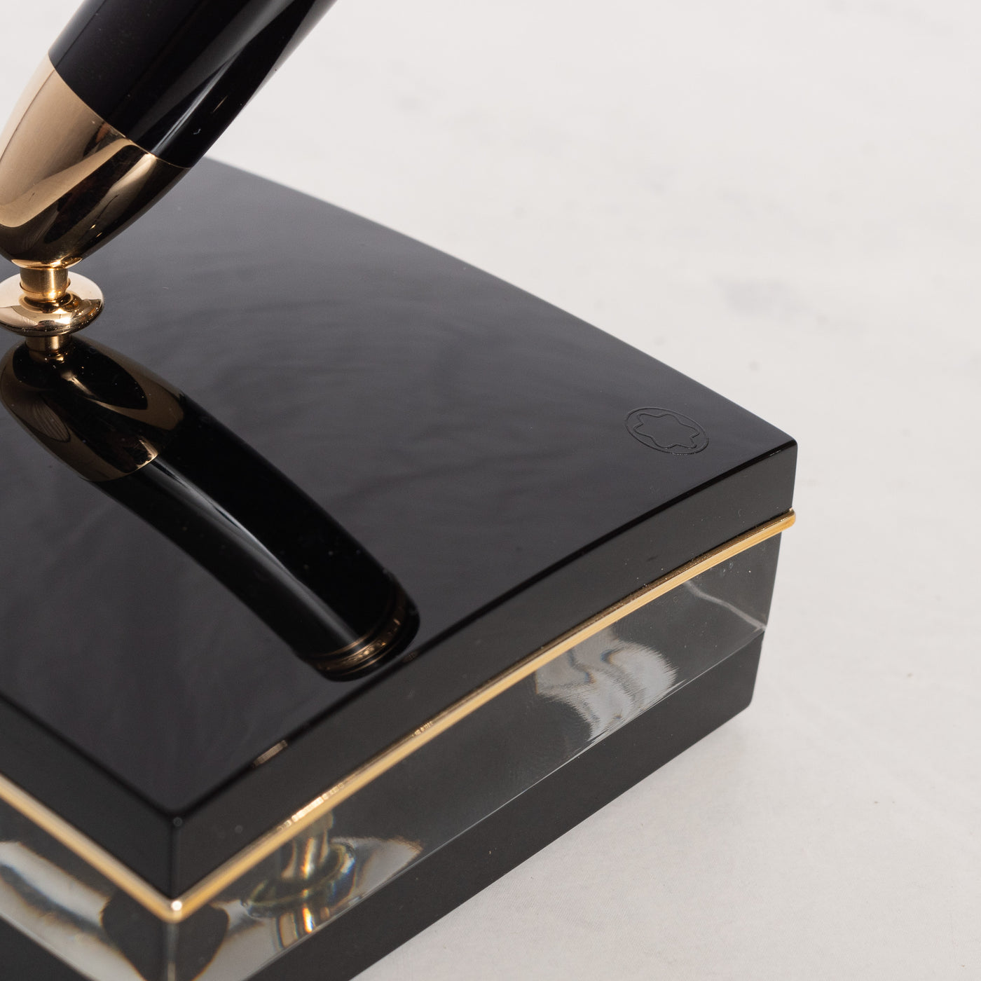 Montblanc Meisterstuck 149 Black & Gold Crystal Pen Stand desk set logo