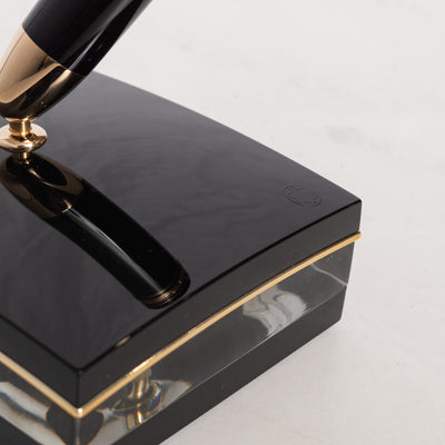 Montblanc Meisterstuck 149 Black & Gold Crystal Pen Stand desk set logo