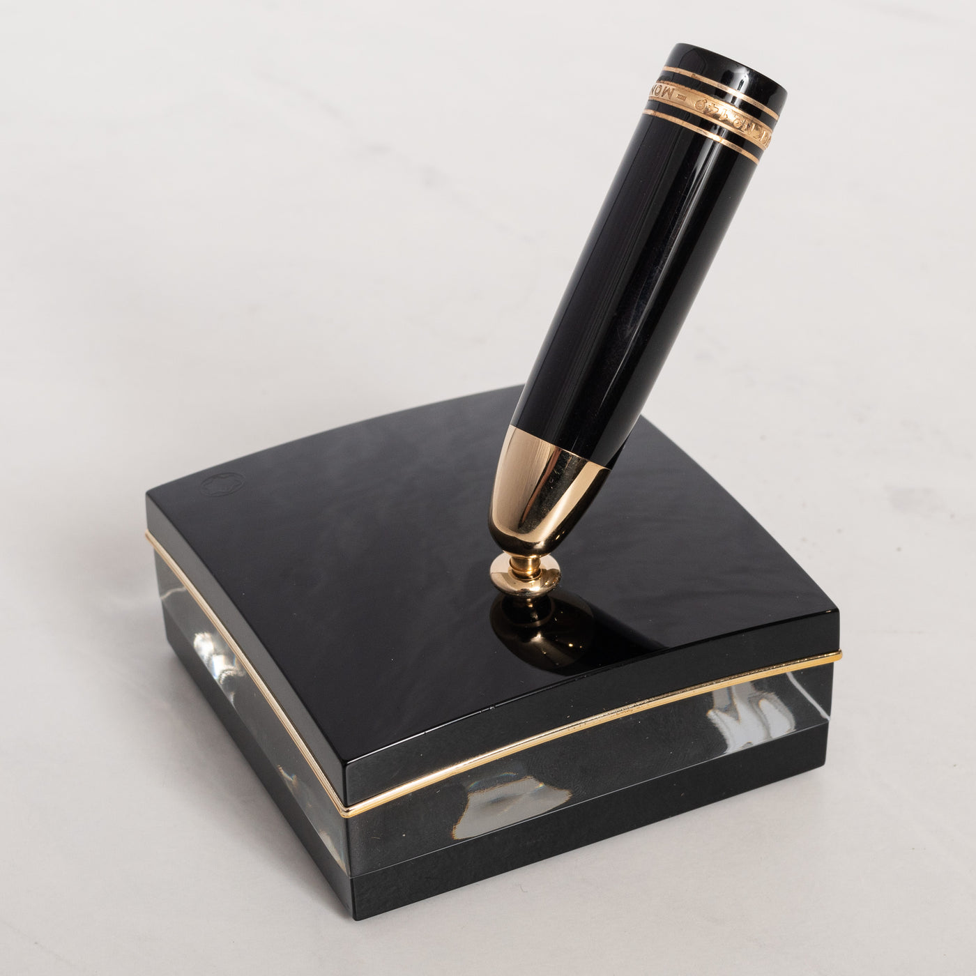 Montblanc Meisterstuck 149 Black & Gold Crystal Pen Stand desk set NOS