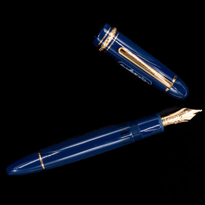 An overhead view of the Montblanc Meisterstuck 149 Orient Express Limited Edition 1883 Fountain Pen - Preowned uncapped.