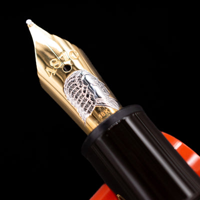 A macro shot of the nib with its intricate detailing and logo engraving for the Montblanc Meisterstuck Donation Series Johann Sebastian Bach Fountain Pen - Preowned.
