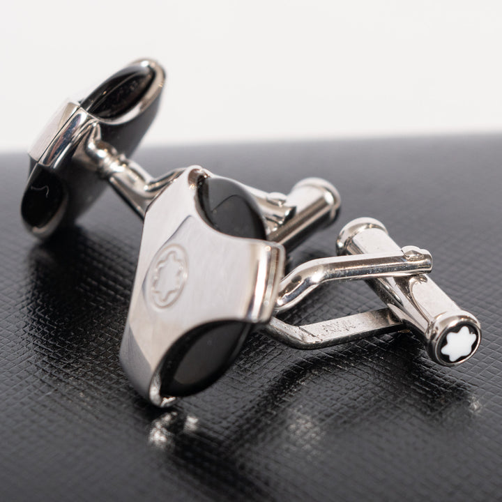 MONTBLANC カフリンクス シルバー/ブラック Cufflinks, round in stainless steel with black PVD inlay and