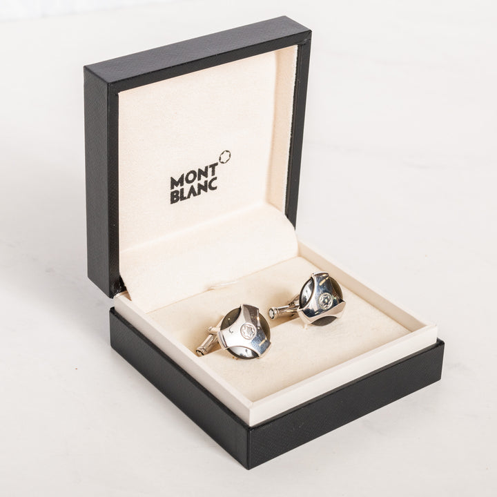 Montblanc Sterling Silver & Black Onyx Cufflinks 35822 - Preowned