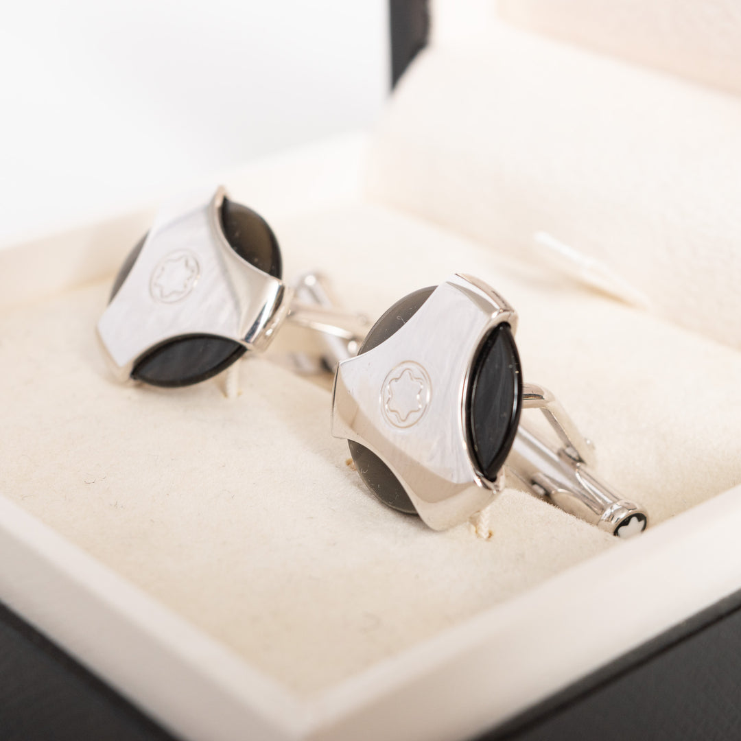 Montblanc Sterling Silver & Black Onyx Cufflinks 35822 - Preowned