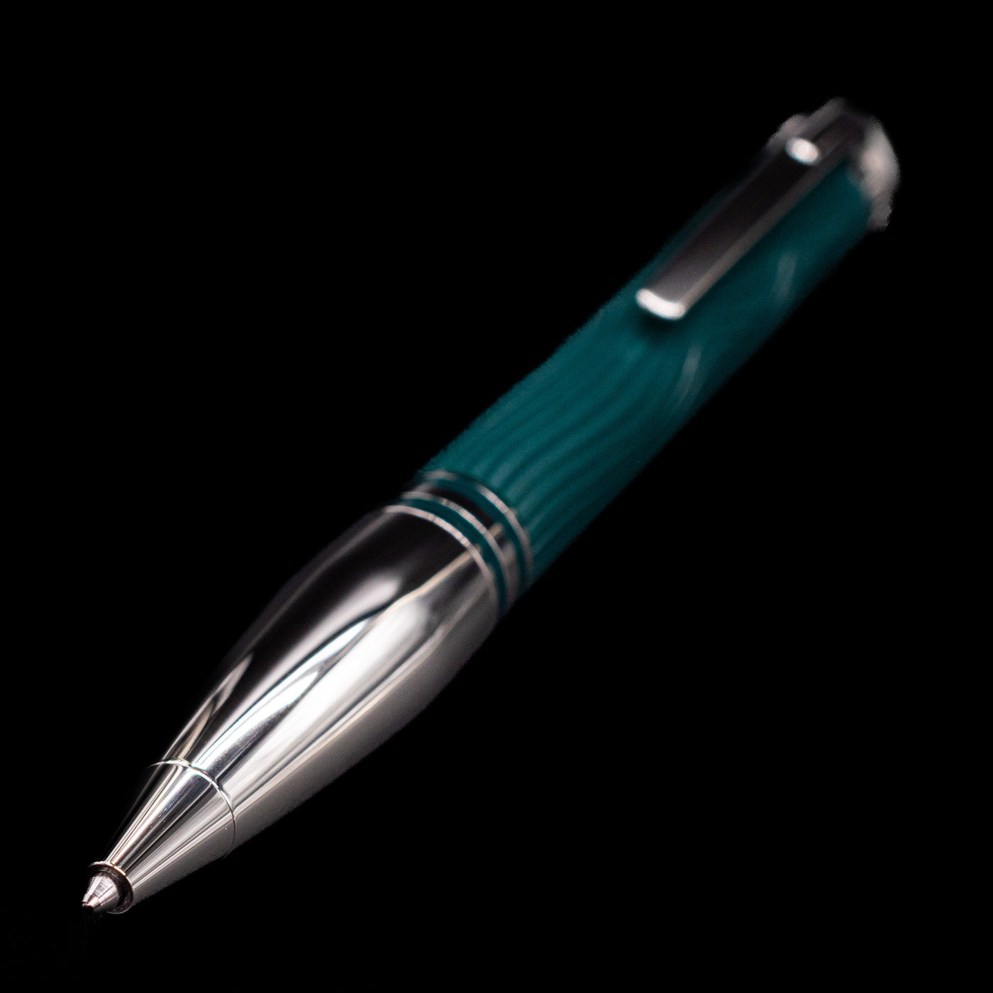 Full view of the Montblanc Starwalker Doue Ballpoint Pen - Polar Green with a focus on the tip.