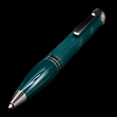 A full view of the Montblanc Starwalker Resin Ballpoint Pen - Polar Green with a focus on the tip.