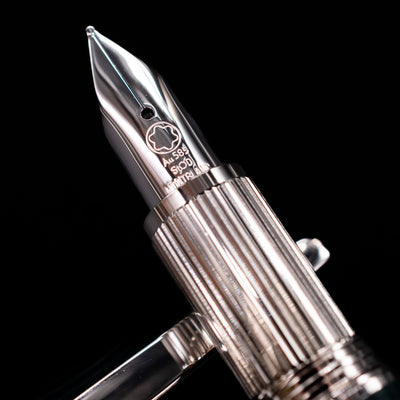 A macro shot of the nib with its intricate detailing and logo engraving for the Montblanc Starwalker Resin Fountain Pen - Polar Green.