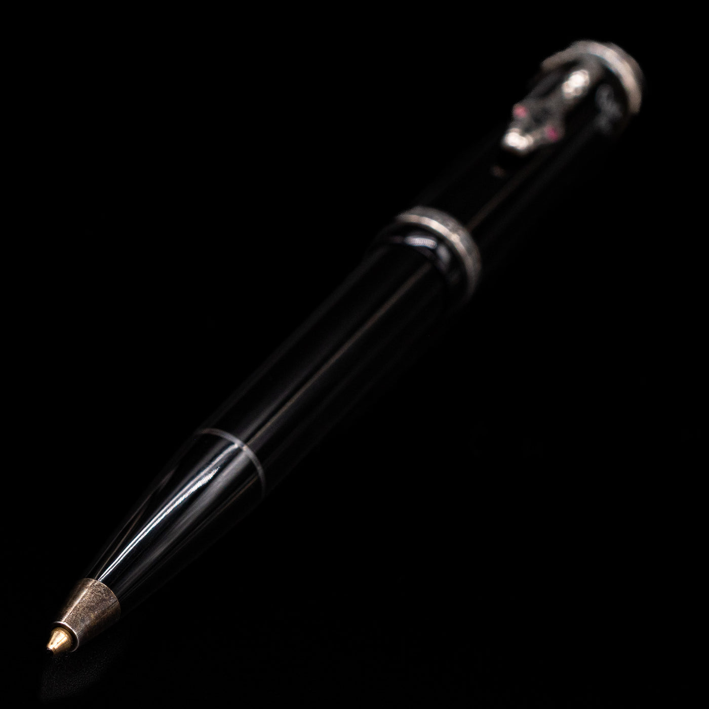Full view of the Montblanc Writer's Edition Agatha Christie Ballpoint Pen - Preowned with a focus on the tip.