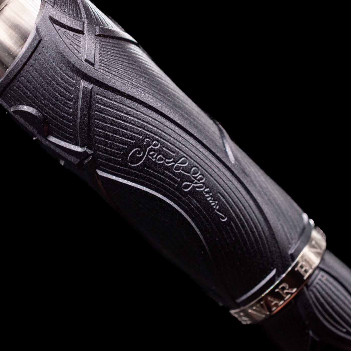 A zoomed-in shot of the second writer's signature on the barrel on the Montblanc Writer's Edition Brothers Grimm Ballpoint Pen - Preowned.