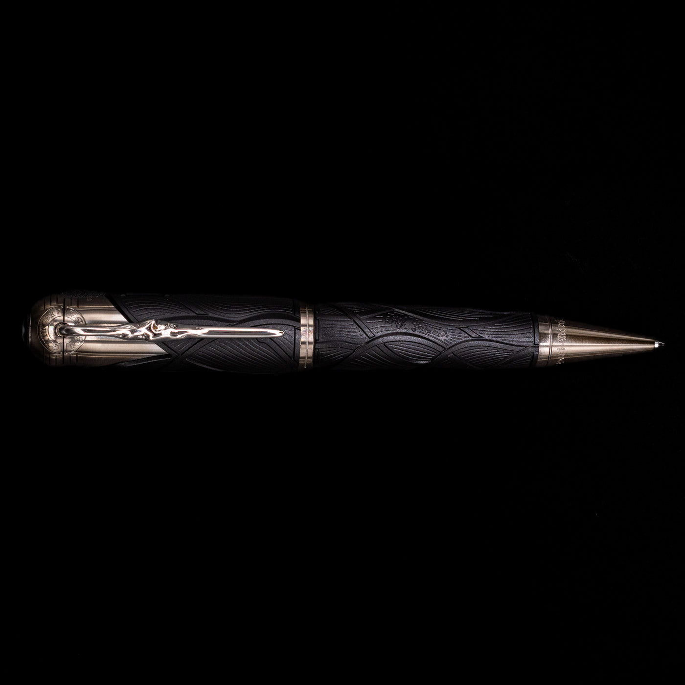 An overhead view of the Montblanc Writer's Edition Brothers Grimm Ballpoint Pen - Preowned activated.