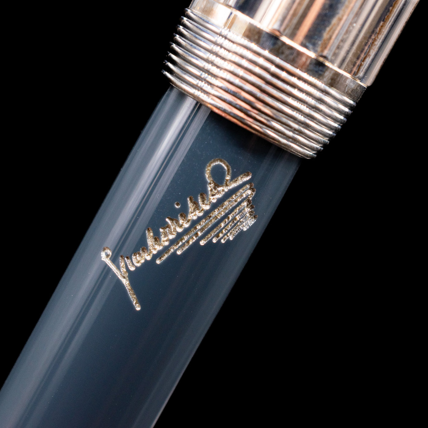 A macro shot of the signature on the barrel of the Montblanc Writer's Edition Charles Dickens Fountain Pen - Preowned.