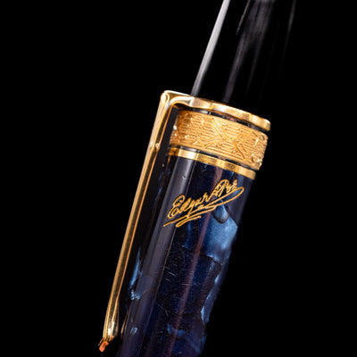 A macro shot of the writer's signature on the Montblanc Writer's Edition Edgar Allan Poe Ballpoint Pen - Preowned.
