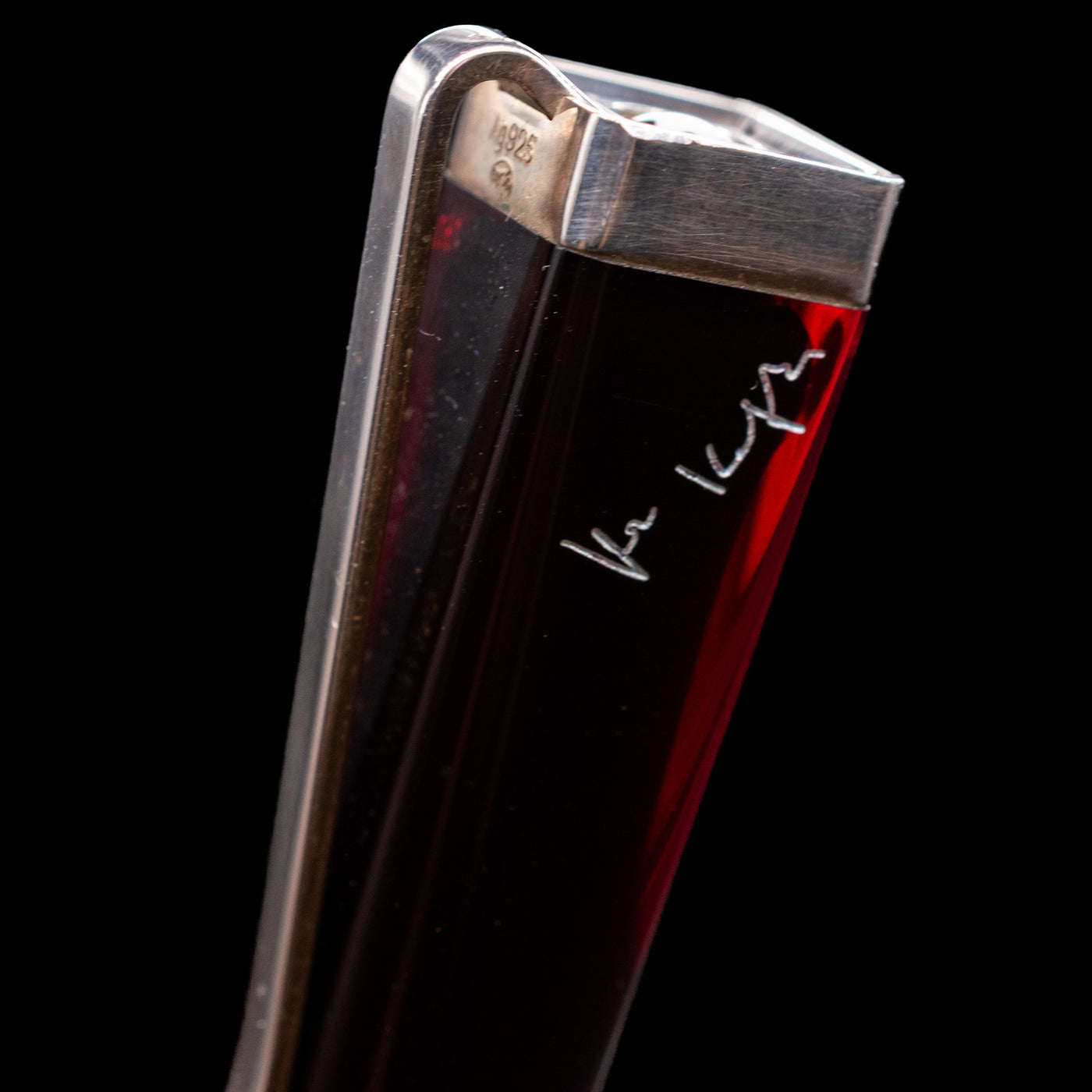 A detail shot of the writer's signature on top of the cap on the Montblanc Writer's Edition Franz Kafka Ballpoint Pen - Preowned.