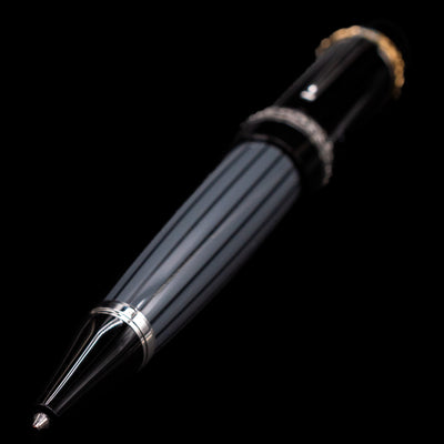 A full view of the Montblanc Writer's Edition Honore de Balzac Ballpoint Pen - Preowned with a focus on the activated tip.