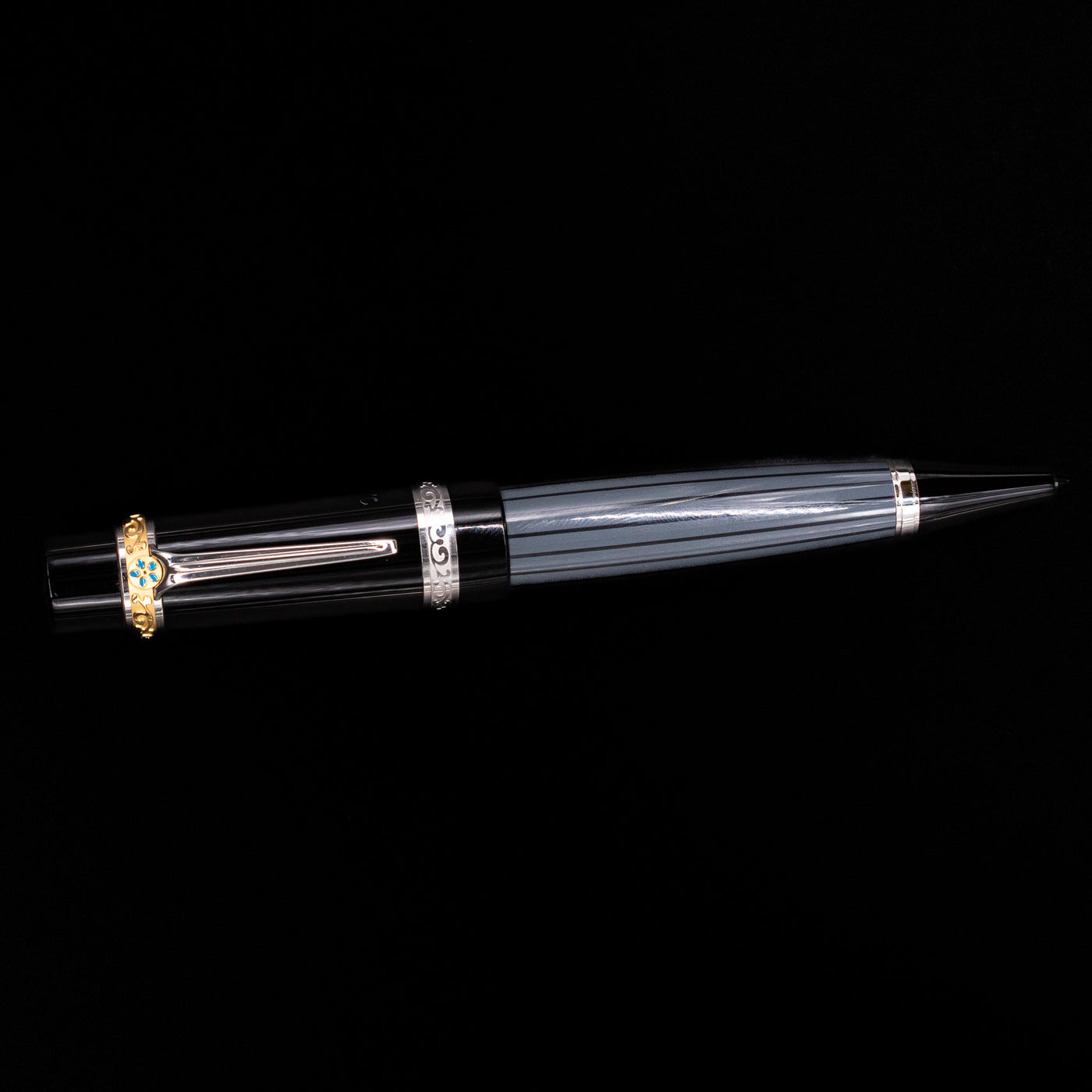 An overhead view of the Montblanc Writer's Edition Honore de Balzac Ballpoint Pen - Preowned activated.