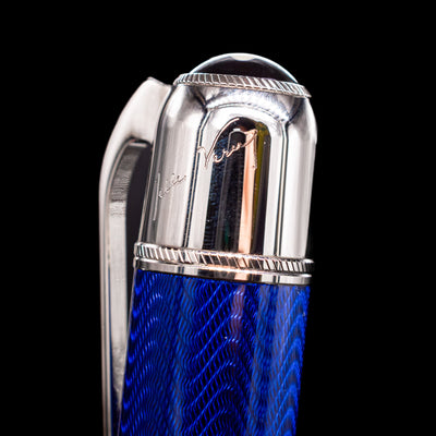 A detail shot of the writer's signature on the top of the Montblanc Writer's Edition Jules Verne Fountain Pen - Preowned.