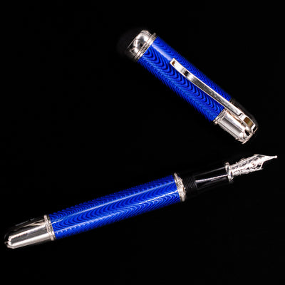An overhead view of the Montblanc Writer's Edition Jules Verne Fountain Pen - Preowned uncapped.
