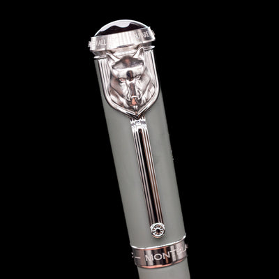 Close-up view of the cap on the 
Montblanc Writer's Edition Rudyard Kipling Ballpoint Pen - Preowned.