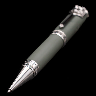 A full view of the Montblanc Writer's Edition Rudyard Kipling Ballpoint Pen - Preowned with a focus on the activated tip.