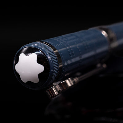 Zoomed-in view of the top of the cap with the finial on the Montblanc Writer's Edition Sir Arthur Conan Doyle Ballpoint Pen - Preowned.