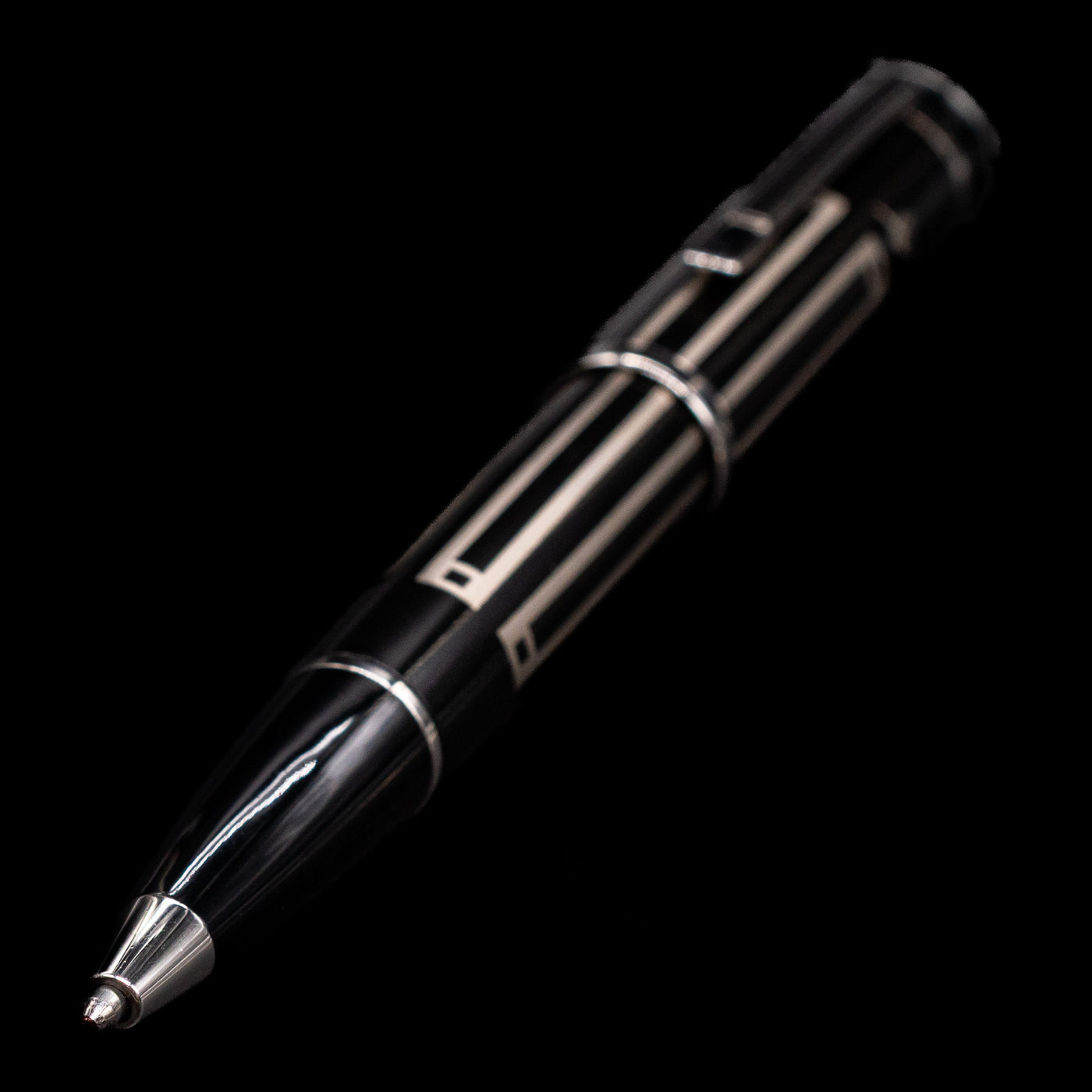 A full view of the Montblanc Writer's Edition Thomas Man Ballpoint Pen - Preowned with a focus on the activated tip.