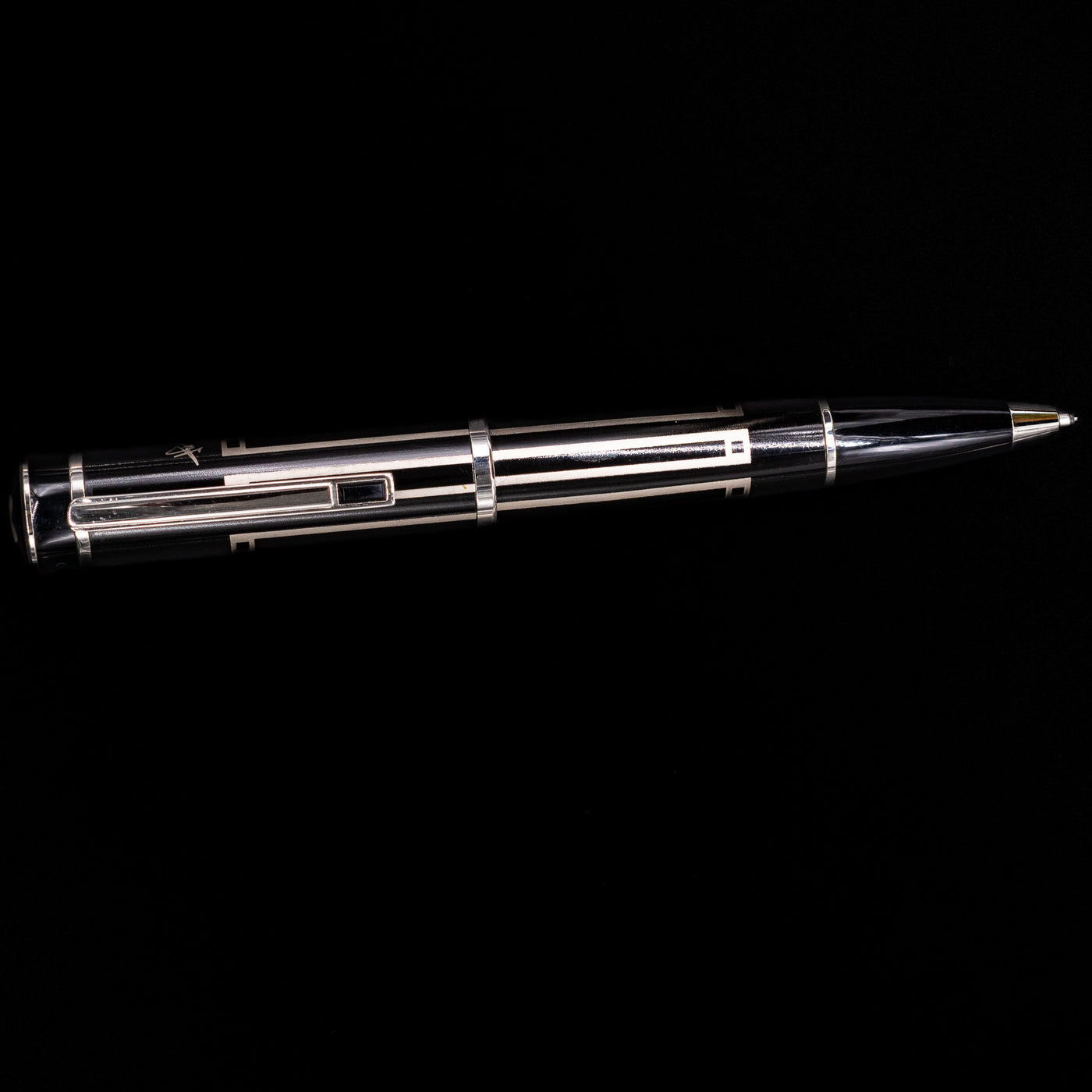 An overhead view of the Montblanc Writer's Edition Thomas Man Ballpoint Pen - Preowned activated.