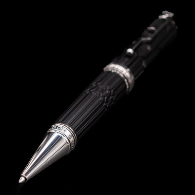 A full view of the Montblanc Writer's Edition Victor Hugo Limited Edition Ballpoint Pen with a focus on the tip.