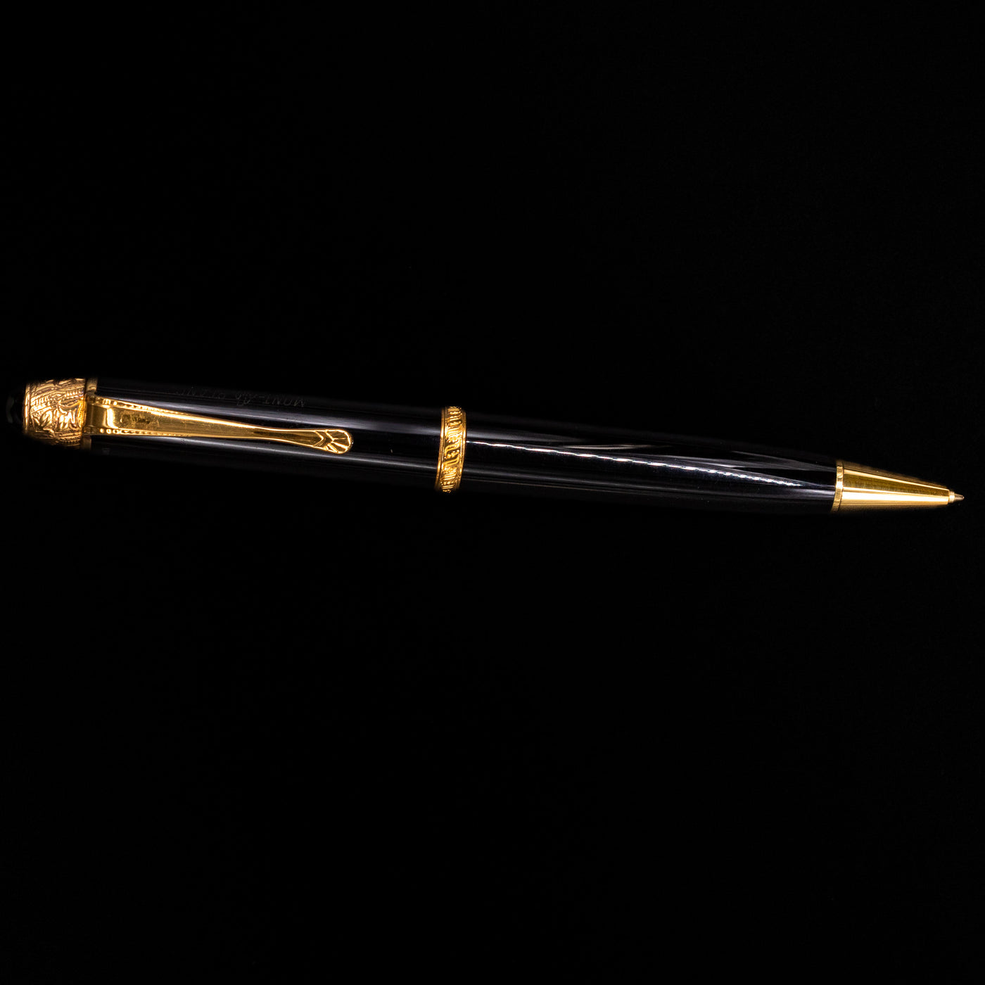 An overhead view of the Montblanc Writer's Edition Voltaire Ballpoint Pen - Preowned activated.