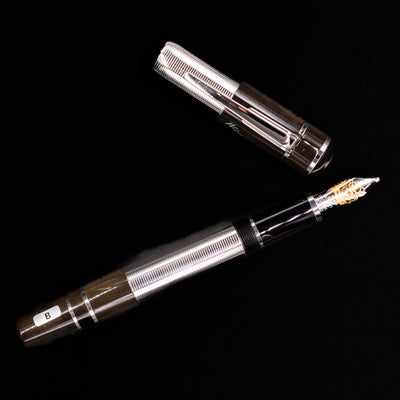 An overhead view of the Montblanc Writer's Edition William Faulkner Fountain Pen - Preowned uncapped.