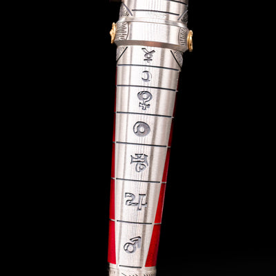 A detail shot of the body with the alchemic symbols on the Montegrappa Alchemist Ignis Fountain Pen.