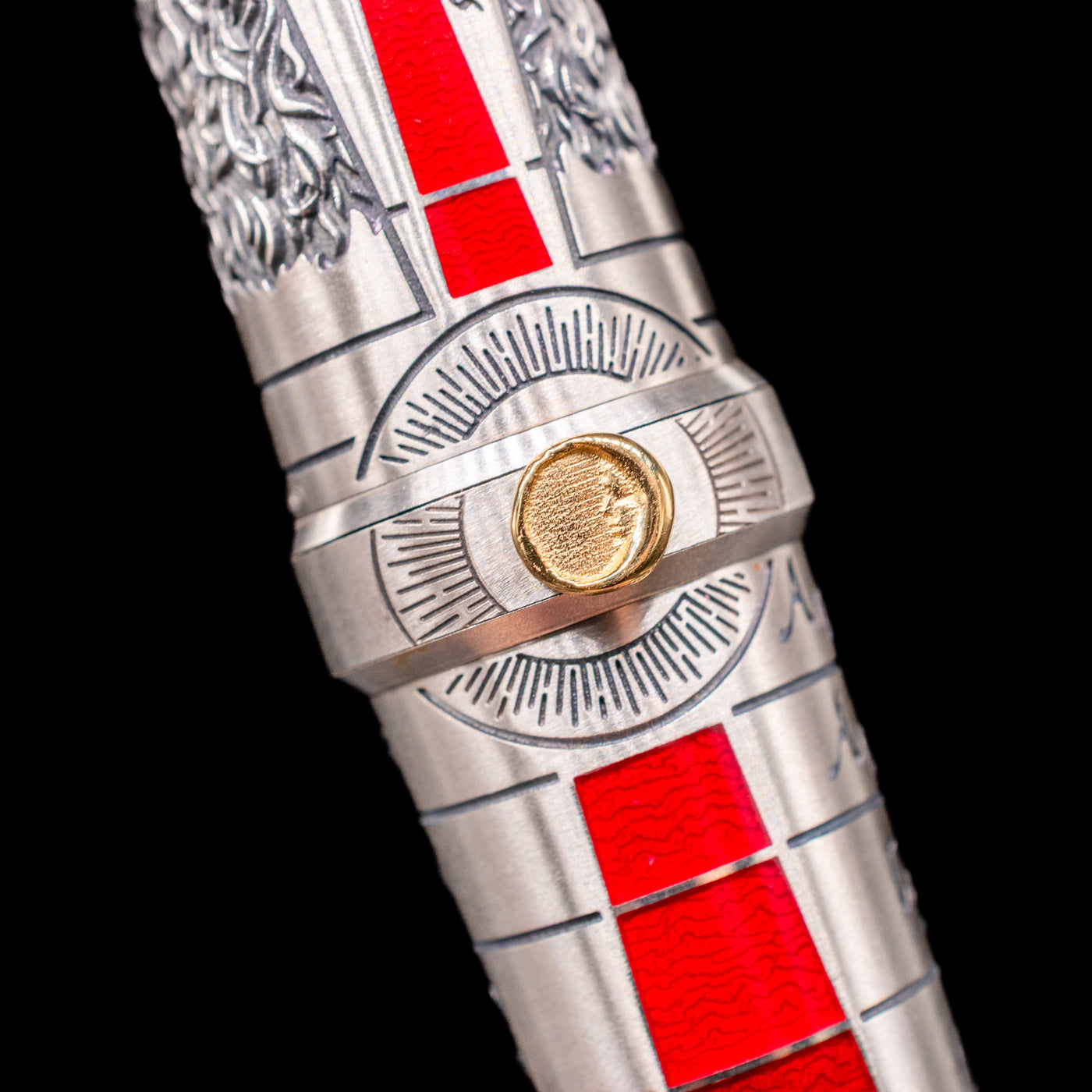 A detail view of the middle ring with the moon in view of the Montegrappa Alchemist Ignis Fountain Pen.