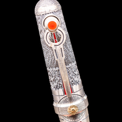 Close-up view of the cap on the Montegrappa Alchemist Ignis Rollerbal Pen.