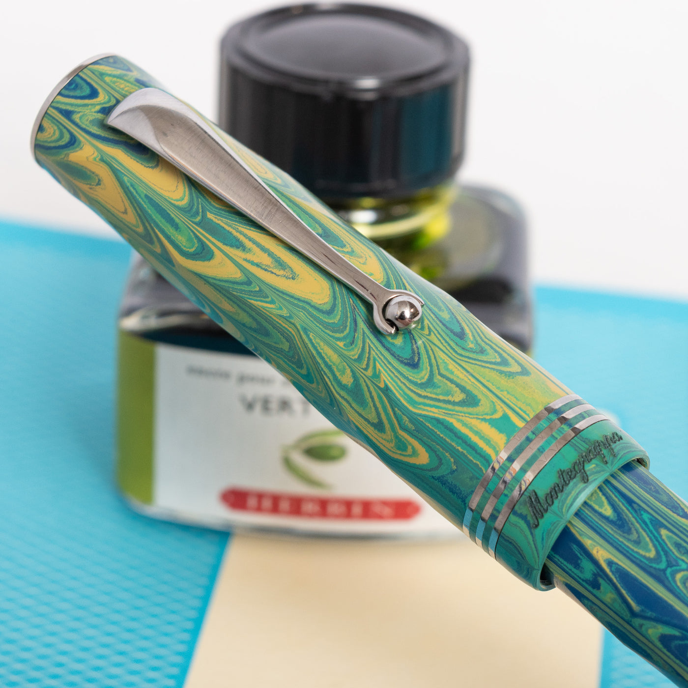 Montegrappa Brenta Blue-Green Ebonite Fountain Pen clip