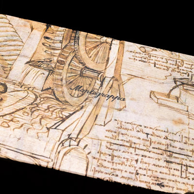 The outer box for the Montegrappa Leonardo da Vinci 500th Anniversary Fountain Pen showcasing the drawings and manuscripts of da Vinci.