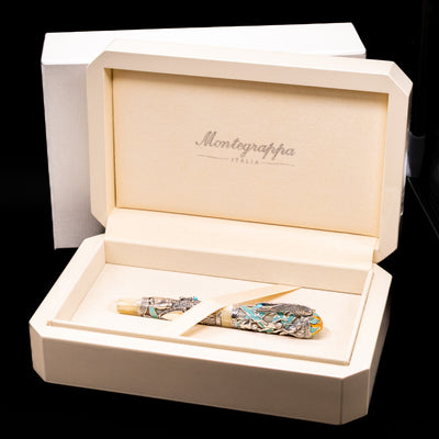 The inner box opened to showcase the Montegrappa My Guardian Angel Rollerball inside.