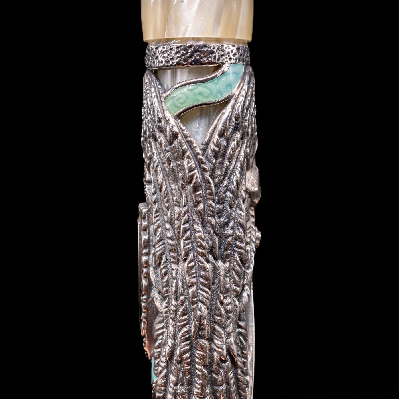 A detail shot of Michael's wings on the back of the body of the Montegrappa My Guardian Angel Fountain Pen.