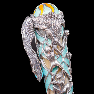 A detail shot of the cap on the Montegrappa My Guardian Angel Rollerbal Pen.