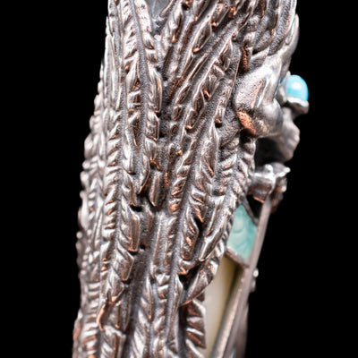 A detail shot of Michael's wings on the back of the cap on the Montegrappa My Guardian Angel Rollerbal Pen.