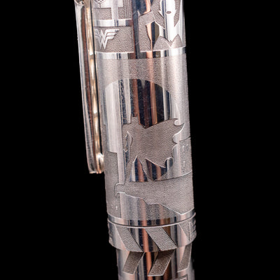A detail shot of the batman feature on the Montegrappa Warner Brothers 100th Anniversary Fountain Pen.