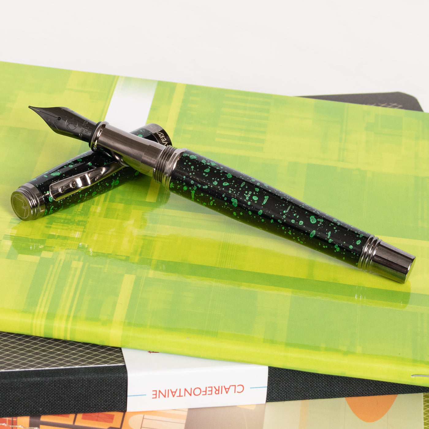 Monteverde Invincia Vega Starlight Green Fountain Pen Paint Splatter