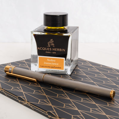 2000s Santos Model Fountain Pen by Cartier - Satin Steel Body and 18K Gold Nib