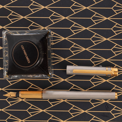 Satin Steel and Gold Details on Vintage Cartier Santos Fountain Pen - 18K Gold Nib