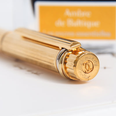 Must de Cartier Trinity Godron Gold Plated Pinstripe Fountain Pen - Preowned Top of Cap