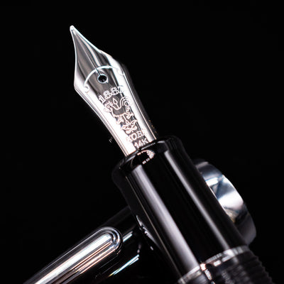 A macro shot of the nib with its intricate detailing and logo engraving for the Nagasawa Original Limited Edition Fountain Pen - Engrave Kou.