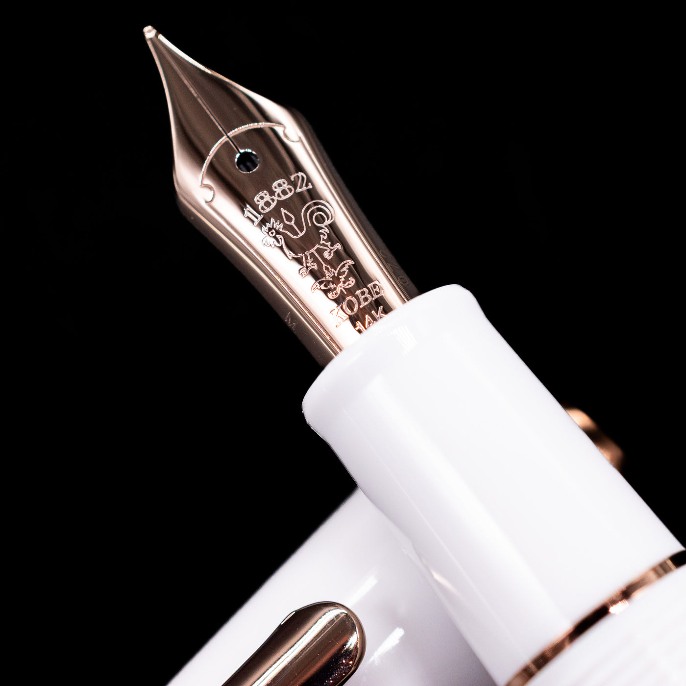  A macro shot of the nib with its intricate detailing and logo engraving for the Nagasawa Original Limited Edition Fountain Pen - Odyssey Snow White.