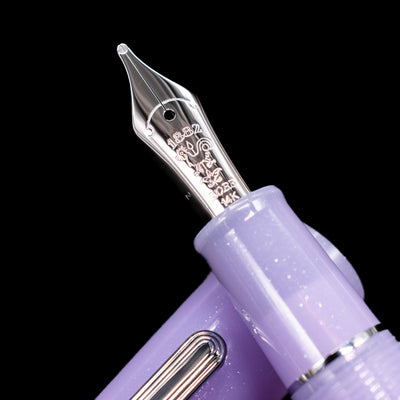 A macro shot of the nib with its intricate detailing and logo engraving for the Nagasawa Original Standard Onomatopoeia Fountain Pen - Yura Yura.