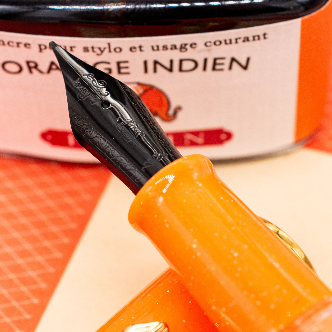 Nahvalur Original Plus Fountain Pen - Garibaldi Orange stainless steel nib